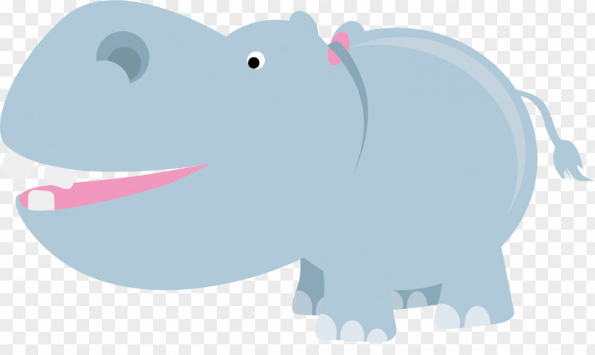 Hand Painted Blue Hippo Hippopotamus Elephant Clip Art PNG