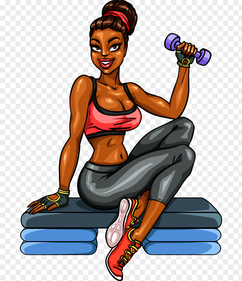 Dumbbell Fitness Vector Woman Physical Exercise Cartoon Stock Illustration PNG