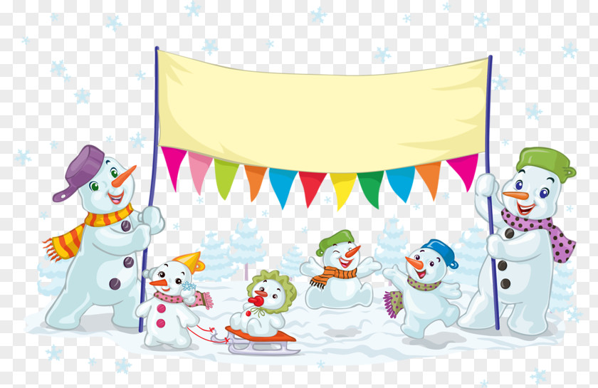 Snowman Pull Banners Christmas Cartoon Illustration PNG