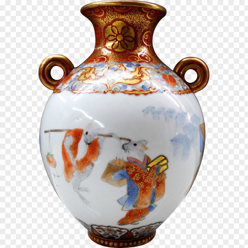 Antique Kutani Ware Porcelain Vase Clip Art PNG