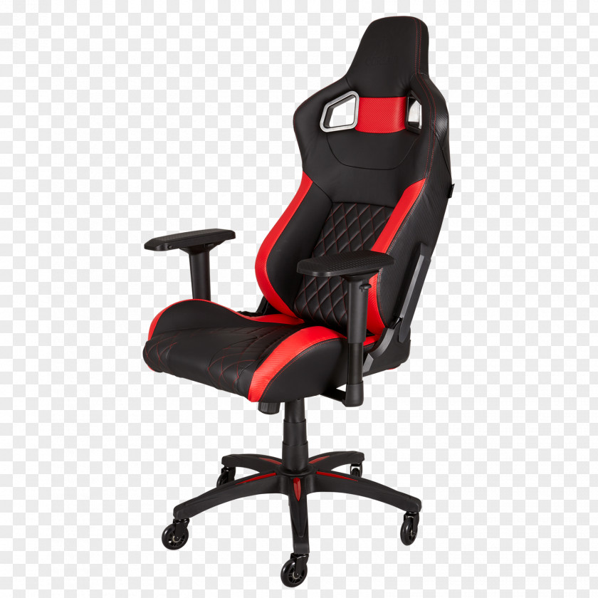 ChairArmrestsT-shapedNylon, Polyurethane Foam, Leather, Metal Frame, 3D PVC LeatherBlack / Red Gaming Chairs CORSAIR T1 RACE Chair Office & Desk ChairsChair PNG