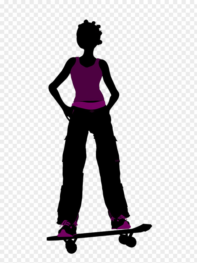 Silhouette Woman Wearing Purple Dress Skateboarding Female PNG