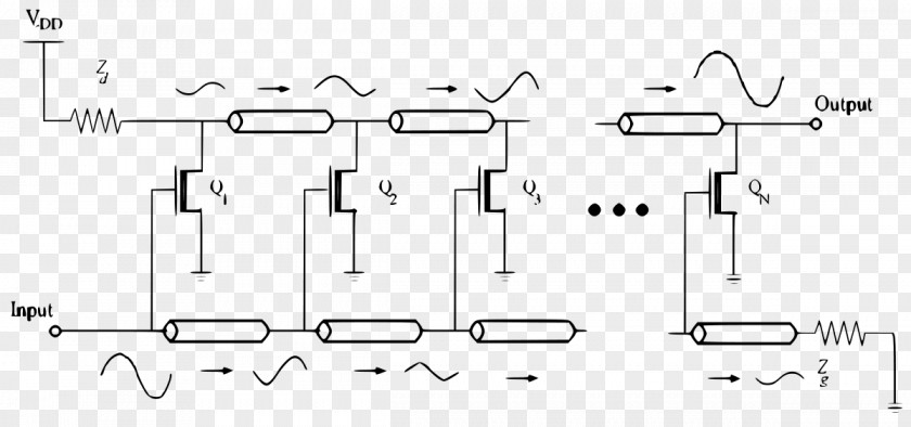 Travelingwave Antenna Distributed Amplifier Cascode Gain Circuit Design PNG