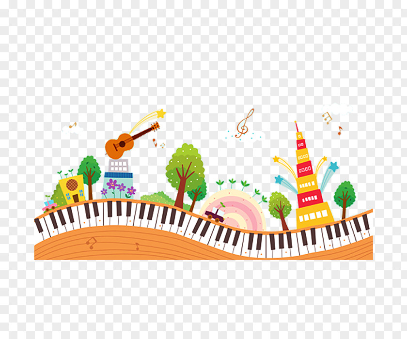 Yellow Piano Road Picture Musical Composition PNG