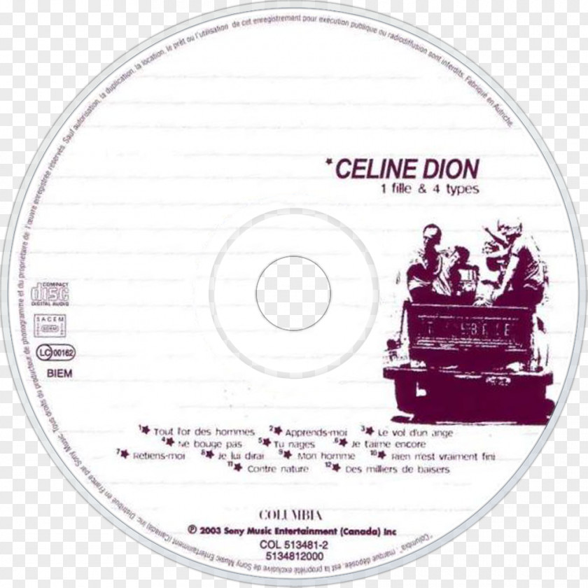 Celine Dion 1 Fille & 4 Types Compact Disc .com Circle PNG