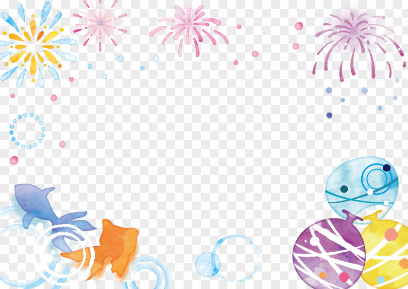 Fireworks, Lanterns And Goldfish.Others Cute Frame PNG