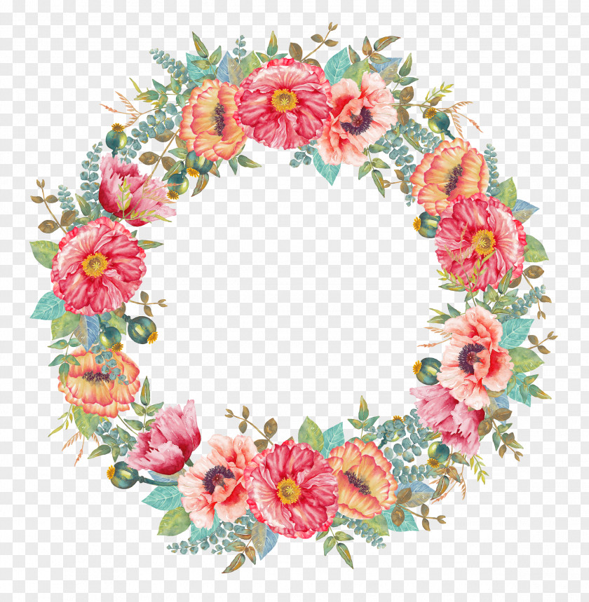 Floral Wreath Flower Watercolor Painting PNG