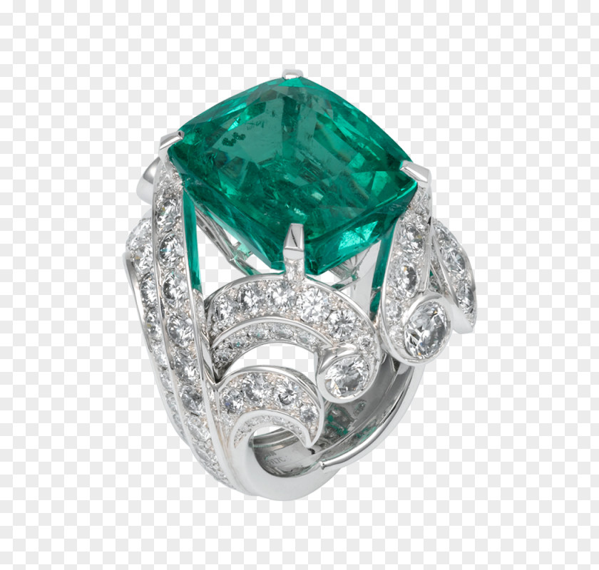 Emerald Brilliant Jewellery Gemstone Engagement Ring PNG
