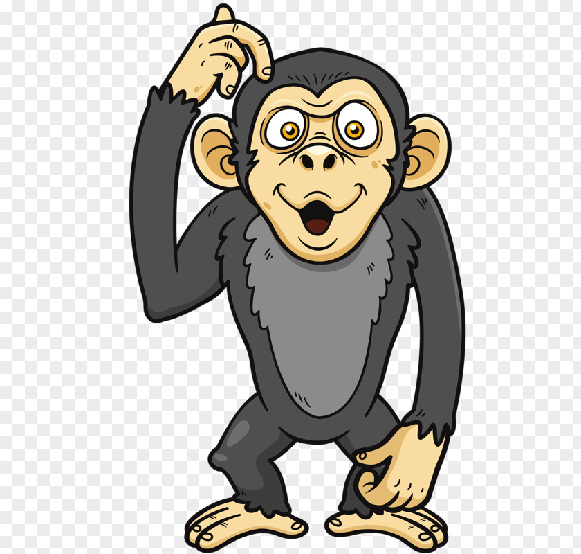 Pierced Ear Scratching Cheek Cartoon Ape Monkey Illustration PNG