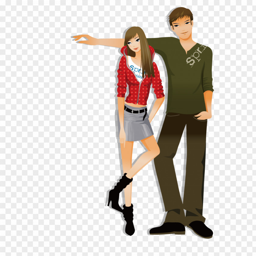 Woman Leaning On The Arm Of Boyfriend Cartoon Clip Art PNG
