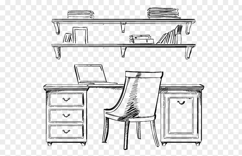 Furniture Desk Table Line Computer PNG