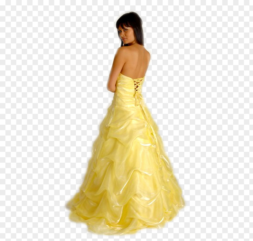 Dress Wedding Evening Gown Woman Yellow PNG