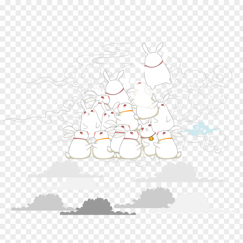 MidAutumn Festival In The Sky A Bunch Of Rabbit Material Mid-Autumn European Illustration PNG