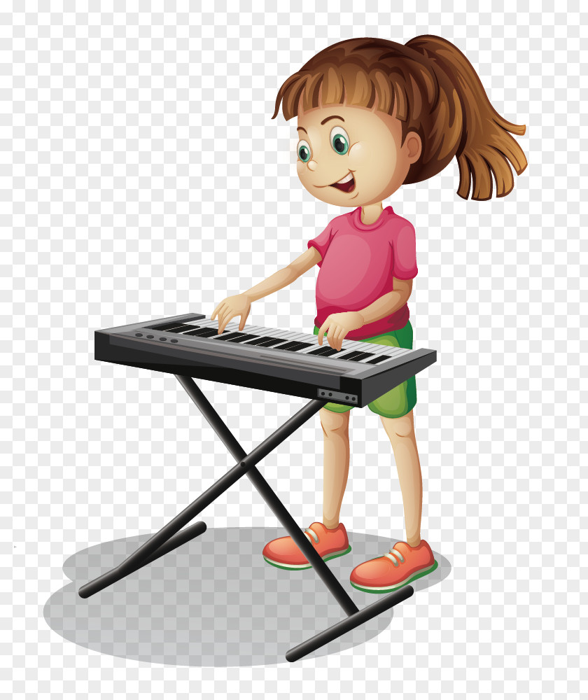 Cartoon Hand-painted Piano Girl PNG hand-painted piano girl clipart PNG
