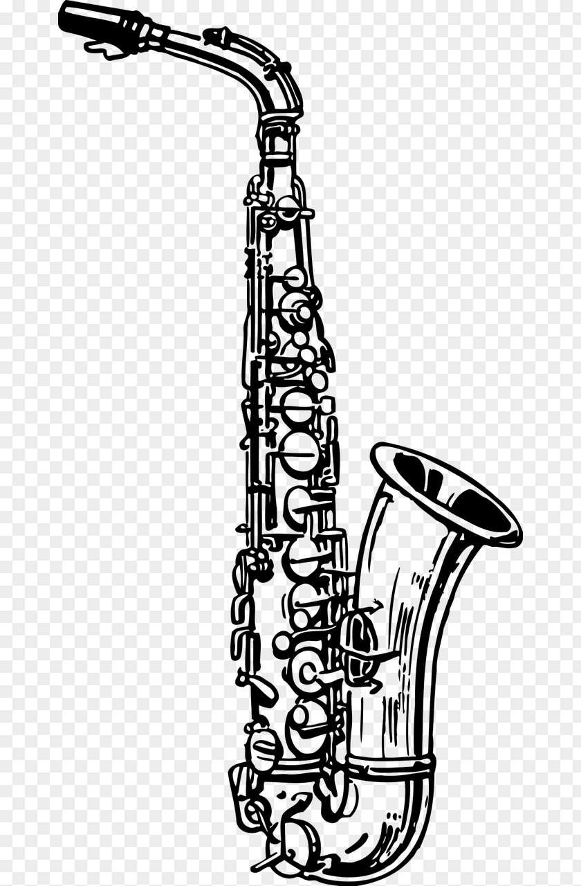 Saxophone Alto Musical Instruments Drawing Black And White PNG