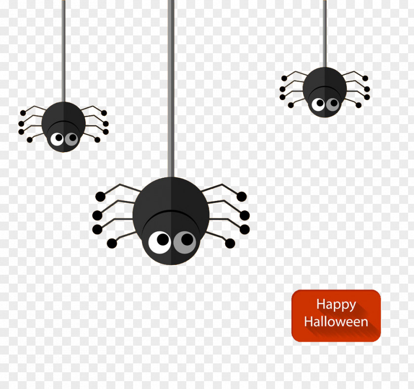Black Spider Hanging Elements Cartoon Illustration PNG