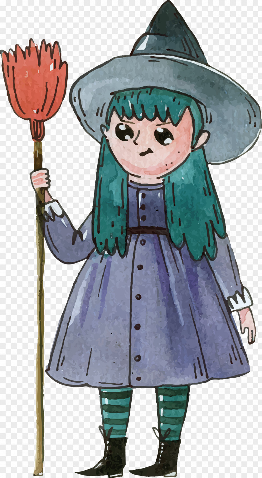 Hand Painted Watercolor Witch PNG