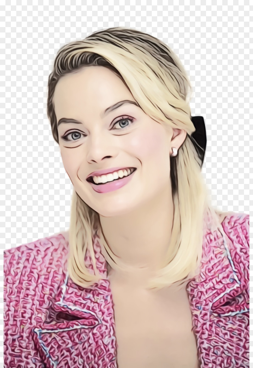 Margot Robbie Blond Barbie Layered Hair Coloring PNG