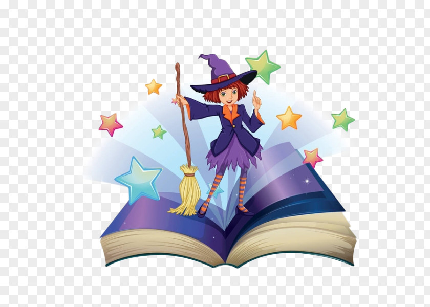 Cartoon Cute Little Witch Standing On The Magic Book Cowboy Clip Art PNG