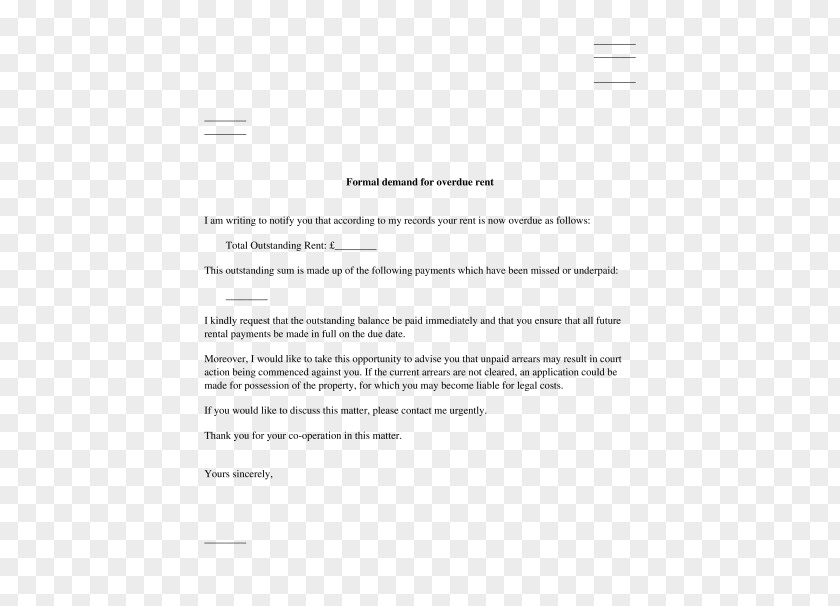 Rent Arrears Payment Document Demand Letter PNG