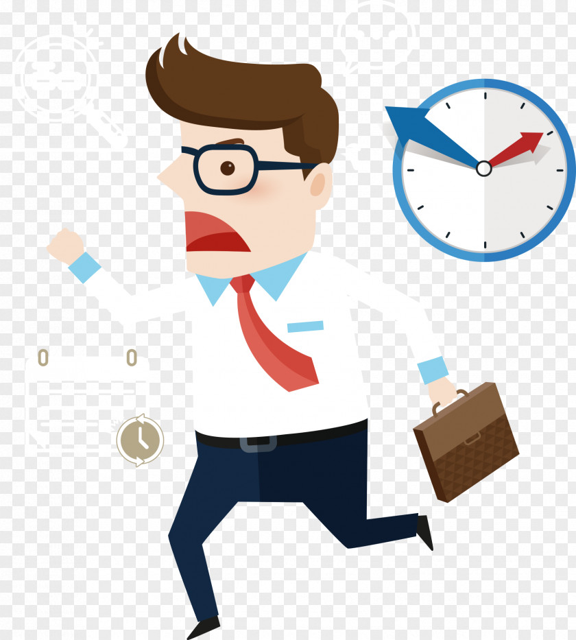 Man Running Late For Work Cartoon PNG