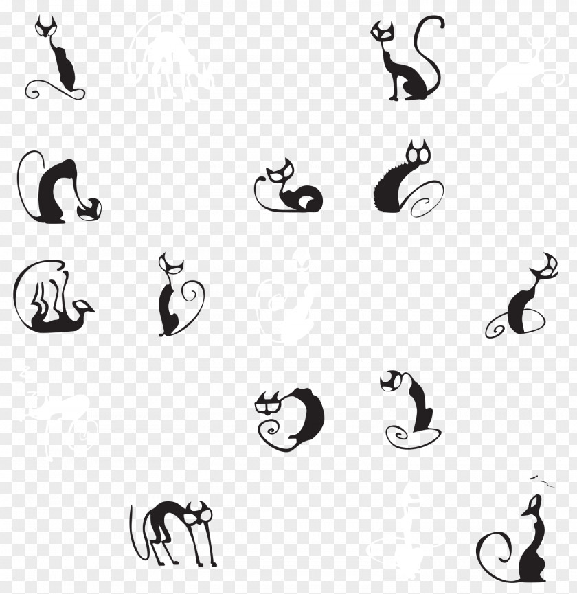 Abstract Cat Collection Vector Black And White Drawing Illustration PNG