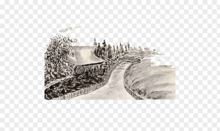 Country Road Ink Wash Painting Stock Illustration Royalty-free PNG