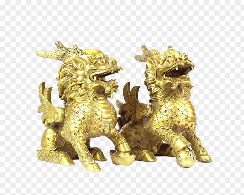 Copper Golden Unicorn Qilin PNG