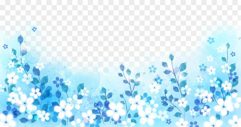 White Flowers On A Blue Background To Pull Material Free Illustration PNG