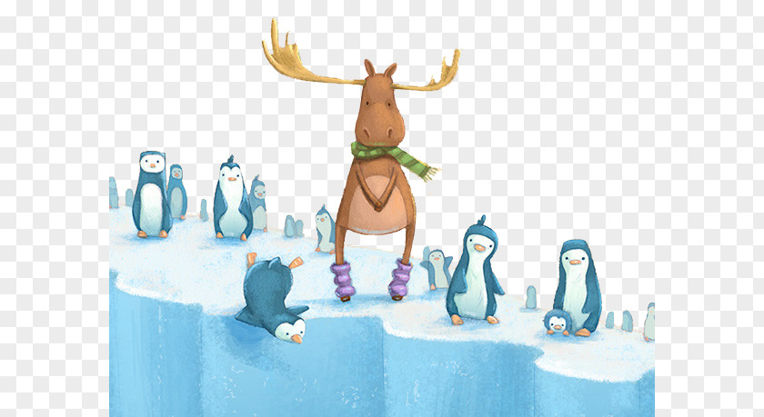 Antarctic Penguin Reindeer Painted Cartoon Illustration PNG