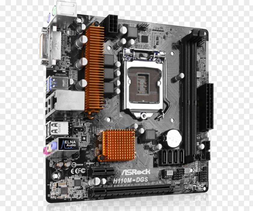 MicroATX Motherboard LGA 1151 Land Grid Array ASRock H110M-HDV PNG