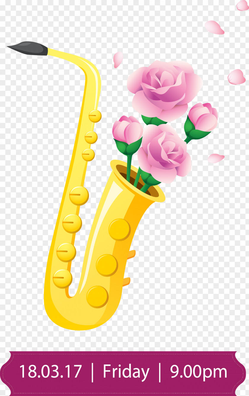 Vector Hand-painted Saxophone And Flowers Euclidean Clip Art PNG
