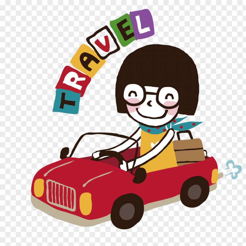 South Korea Girl Travel Car Illustration PNG Illustration, The little girl driving clipart PNG