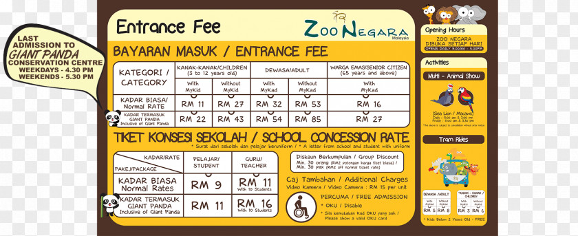 Entrance Ticket National Zoo Of Malaysia Montgomery Aquaria KLCC Pretoria PNG