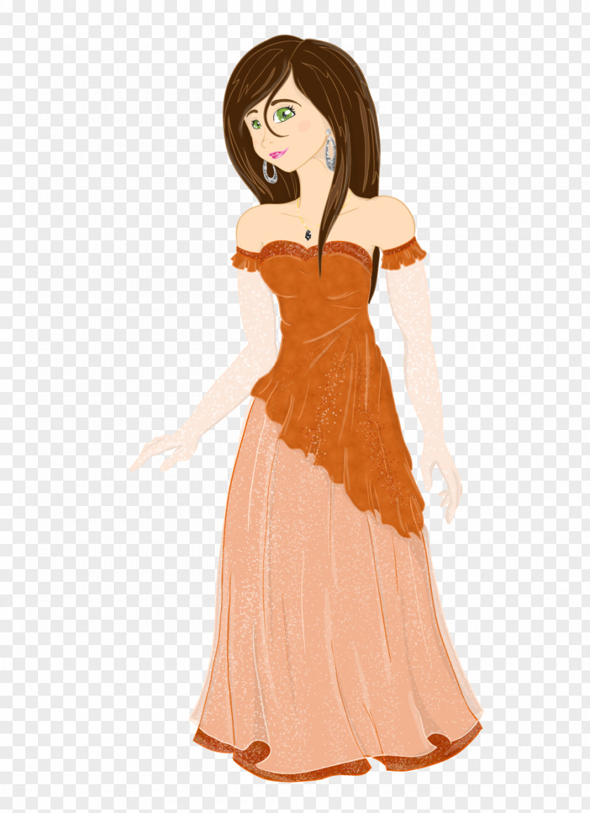 Gown Illustration Dress Brown Hair Shoulder PNG