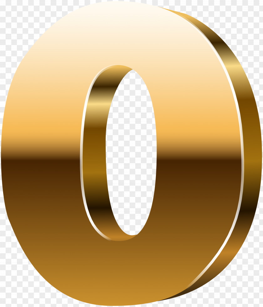 Number Zero 3D Gold Clip Art Image Mirror PNG