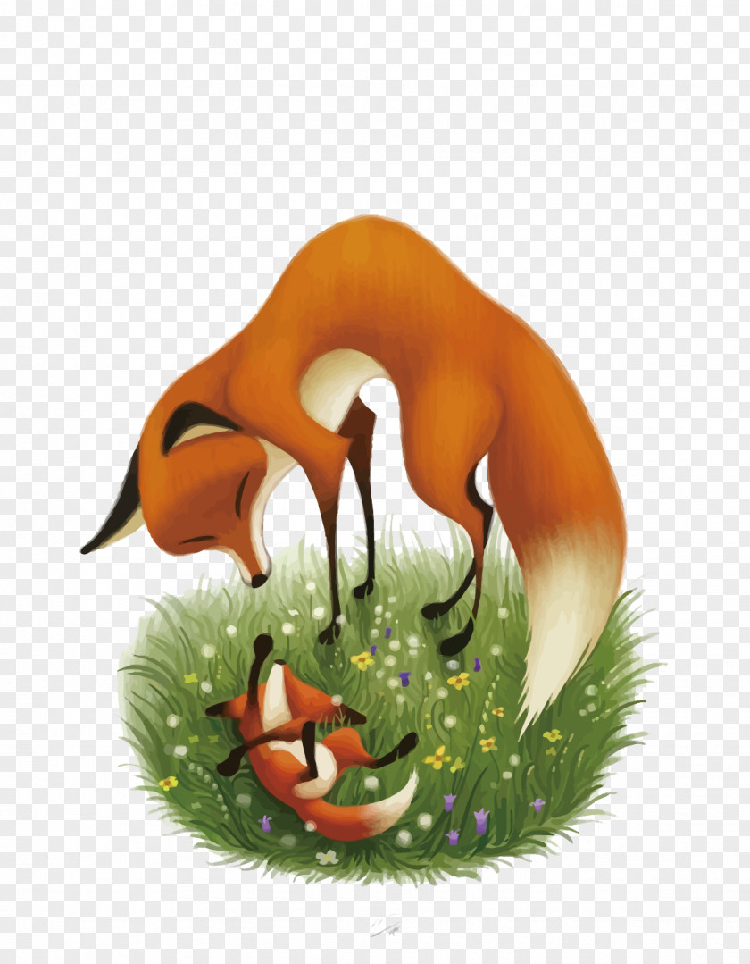 Vector Fox Mother And Son Art PNG
