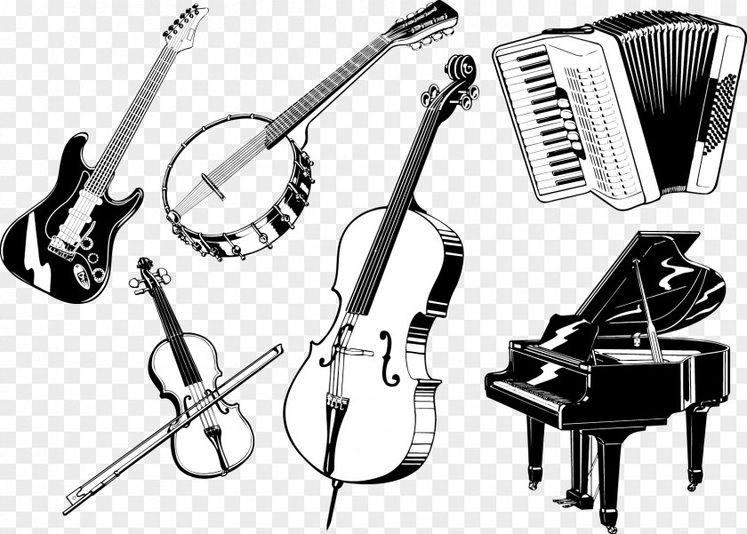 Piano And Other Musical Instruments Vector Material Six Instrument Double Bass Cdr Cello PNG