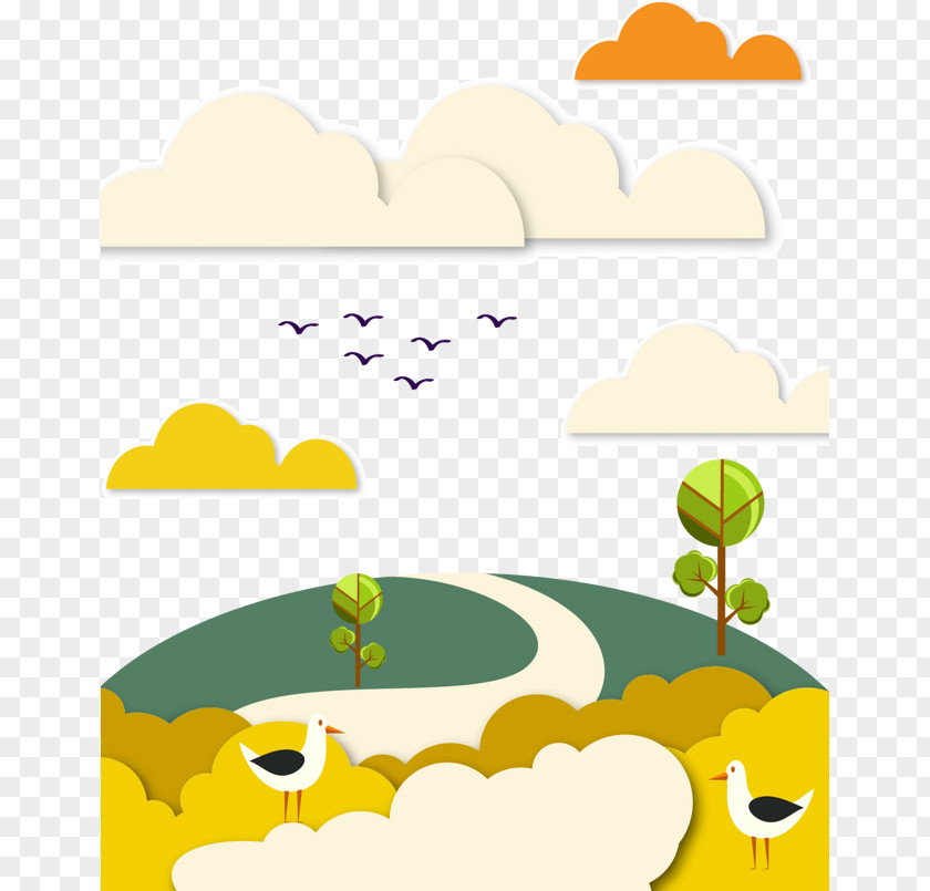 Cartoon Road Along The Scenery Paper Theatrical Drawing PNG