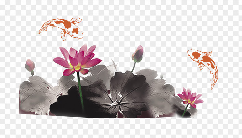 Ink Lotus,goldfish Qingming Mid-Autumn Festival Change Wallpaper PNG