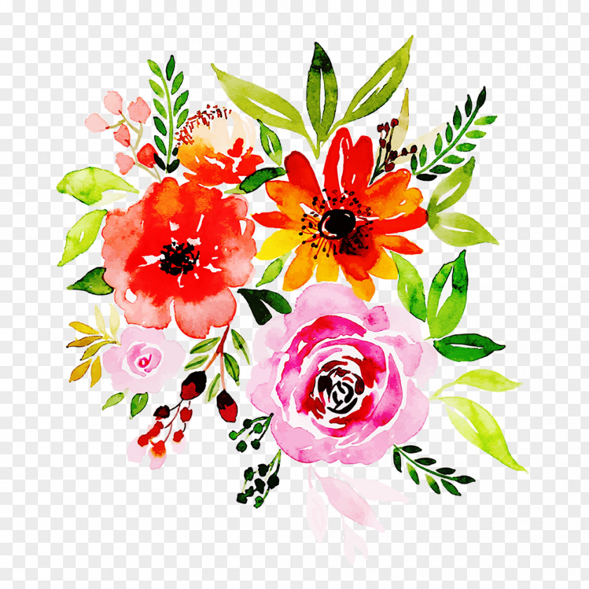 Watercolor Paint Floral Design PNG