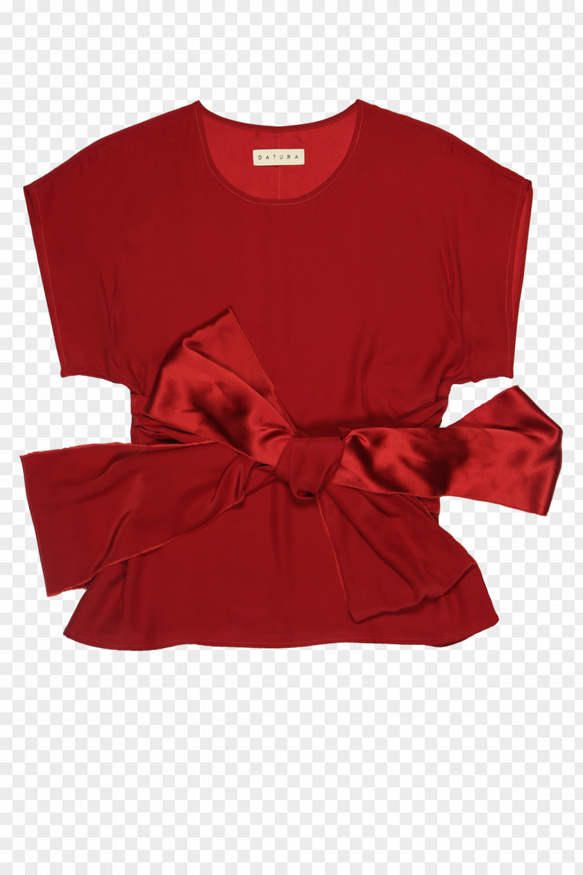 Red Satin Sleeve T-shirt Top Blouse Neckline PNG
