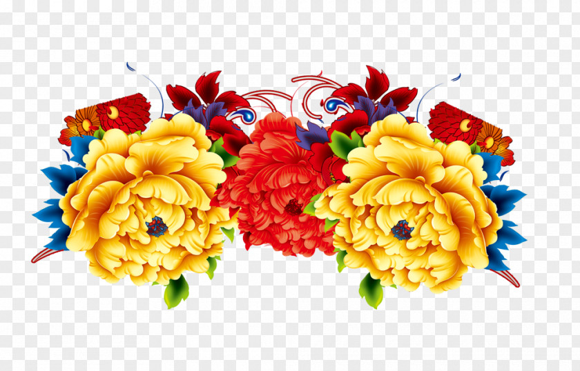 Golden Peony Chinese New Year Festival Floral Design PNG