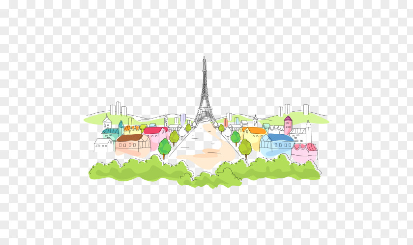Hand Painted Tower City Group Eiffel Illustration PNG