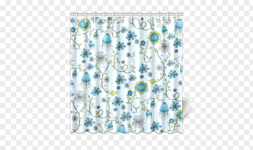 Fantasy Pattern Douchegordijn Blue Curtain Teal Flower PNG