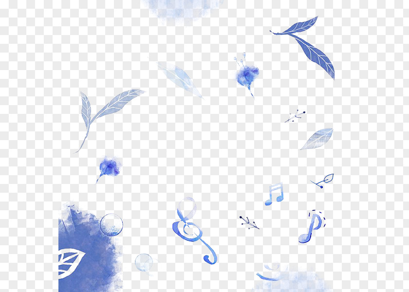 Hand Painted Blue Color Floating Notes Musical Note PNG