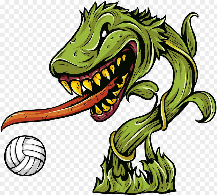Monster And Volleyball Cartoon Illustration PNG