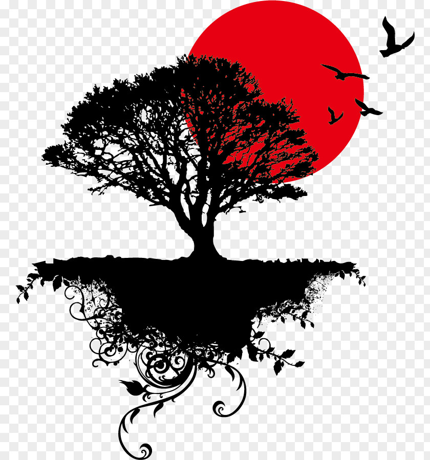 Sunset Vector Tree Art Clip PNG