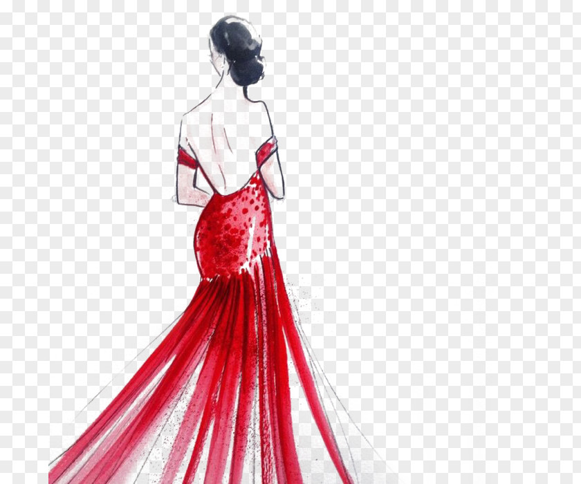Dress Fashion Drawing Illustration PNG Illustration, Sexy dress female model illustration, woman wearing red sketch clipart PNG