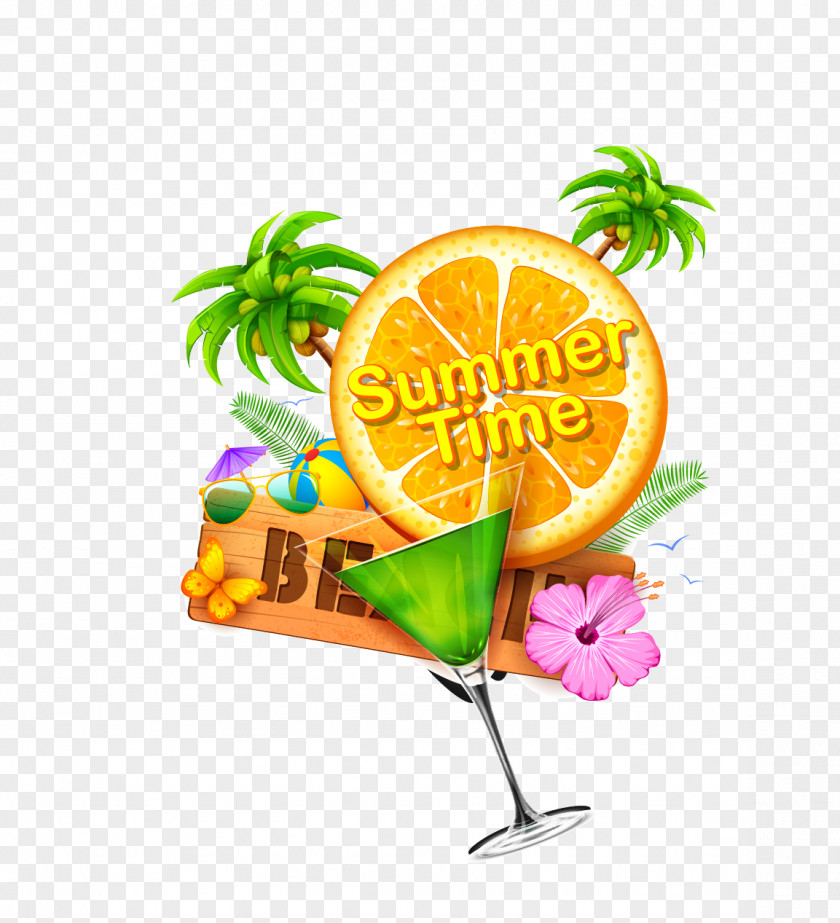 Vector Cocktail Coconut Trees Orange Juice Poster PNG
